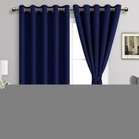 Jiuzhen Navy Blue Blackout Curtains With Tiebacks Thermal Insulated Light Blocking And Noise Reducing Grommet Curtains For Bedr