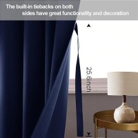 Jiuzhen Navy Blue Blackout Curtains With Tiebacks Thermal Insulated Light Blocking And Noise Reducing Grommet Curtains For Bedr