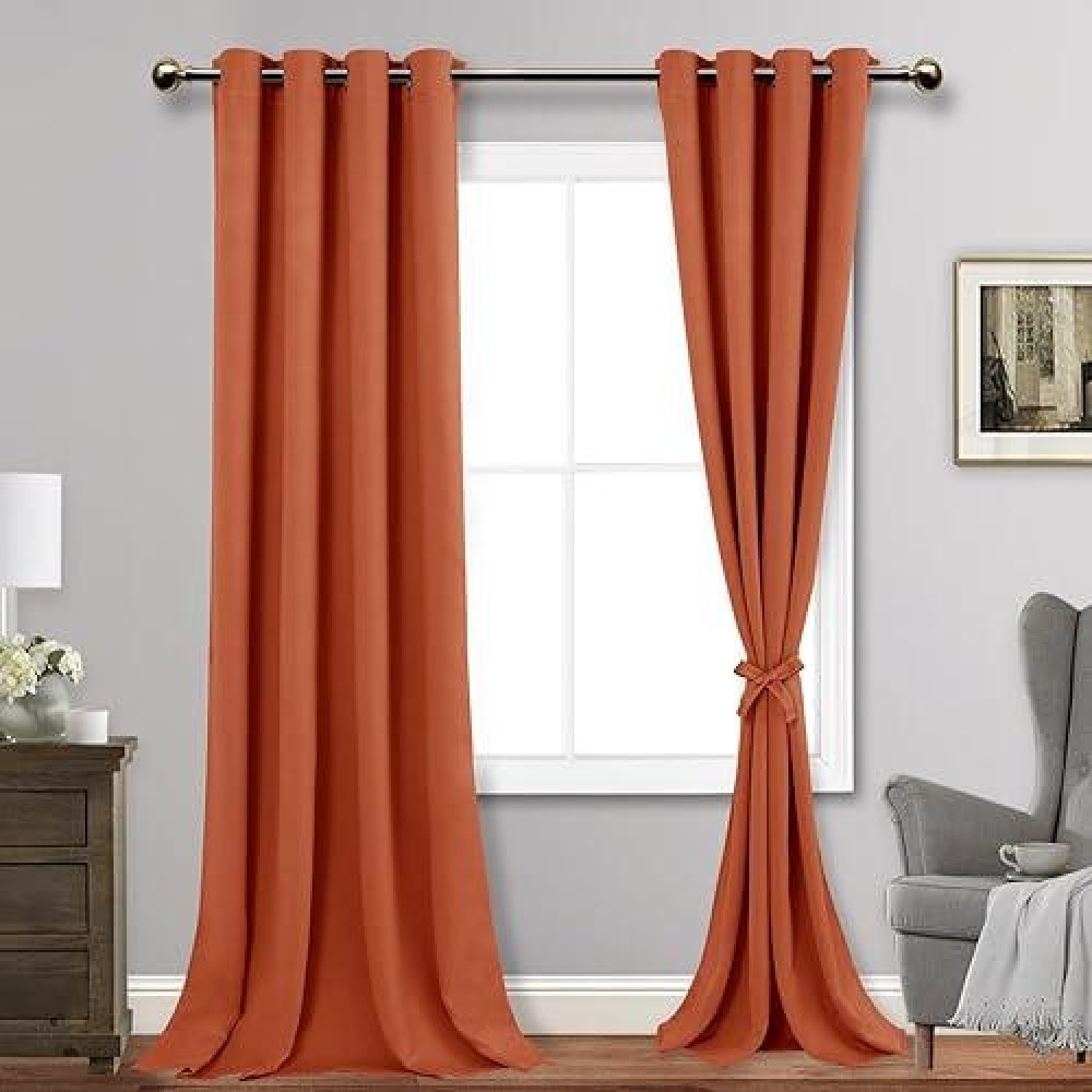 Jiuzhen Caramel Blackout Curtains With Tiebacks Thermal Insulated Light Blocking And Noise Reducing Grommet Curtains For Bedroo