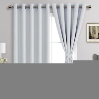 Jiuzhen Greyish White Blackout Curtains With Tiebacks Thermal Insulated Light Blocking And Noise Reducing Grommet Curtains For