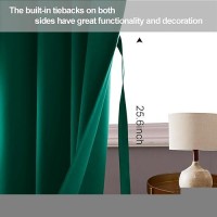 Jiuzhen Forest Green Blackout Curtains With Tiebacks Light Blocking And Noise Reducing Grommet Curtains For Bedroom And Living