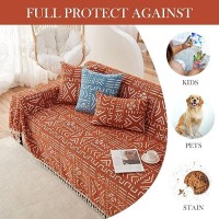 Handontime Boho Aztec Sofa Slipcovers For Sofacouch Farmhouse Geometric Couch Protector For Dogs With Tassel Brick Orange Dog C