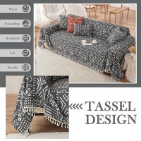 Handontime Black White Boho Sofa Cover Geometric Farmhouse Tassel Couch Covers Boho Living Room D Cor Dog Sofa Covers For Slipc