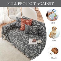 Handontime Black White Boho Sofa Cover Geometric Farmhouse Tassel Couch Covers Boho Living Room D Cor Dog Sofa Covers For Slipc