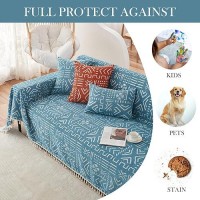 Handontime Turquoise Couch Protector For Dogs Boho Tassel Blue Couch Cover Farmhouse Sofa Covers Aztec Tribal Couch Covers For 3