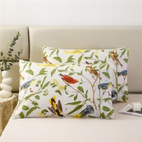 Urbonur 100 Cotton Pillowcases Set Of 2 Standard Size Garden Leaves Birds Printed Pillow Cases Soft Breathable Pillowcase Decor