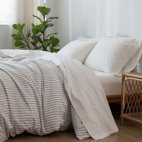 Moomee Bedding Sheet Set 100 Washed Cotton Linen Like Textured Breathable Durable Soft Comfy Off White Twin