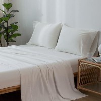 Moomee Bedding Sheet Set 100 Washed Cotton Linen Like Textured Breathable Durable Soft Comfy Off White Twin