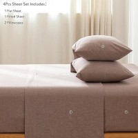 Moomee Bedding Sheet Set 100 Washed Cotton Linen Like Textured Breathable Durable Soft Comfy Mauve Brown Queen