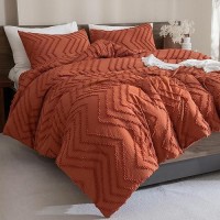 Andency Burnt Orange King Size Comforter Boho Terracotta Soft Warm Bedding Comforter Sets For King Bed 3 Pieces Rust Chevron T