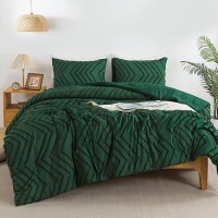 Andency Emerald Green Comforter Queen Size Boho Dark Green Soft Warm Bedding Comforter Sets For Queen Bed 3 Pieces Forest Gree