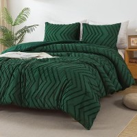 Andency Emerald Green Comforter Queen Size Boho Dark Green Soft Warm Bedding Comforter Sets For Queen Bed 3 Pieces Forest Gree