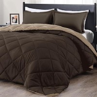 Downluxe Full Size Comforter Set Brown And Tan Full Comforter Soft Bedding Sets For All Seasons 3 Piece Comforter Set Full