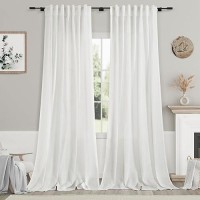 Linen Off White Curtains 120 Inch Extra Long For Living Room Back Tab Light Filtering Semi Sheer Drapes Modern Farmhouse Coastal