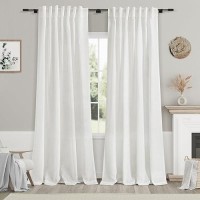 Off White Semi Sheer Linen Curtains 90 Inch Length For Living Room Back Tab Rod Pocket Modern Farmhouse Coastal Decor White Cott