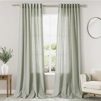 Extra Long Sage Green Curtain 2 Panels 102 Inches Long For Living Room Back Tab Rod Pocket Light Filtering Semi Sheer Drapes Cot