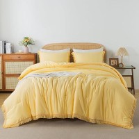 Andency Yellow Tassel Comforter Set King(104X90Inch)  3 Pieces(1 Boho Comforter  2 Pillowcases) Farmhouse Shabby Chic Comforter Set  Soft Microfiber Lightweight Fringe Bedding Comforter Set