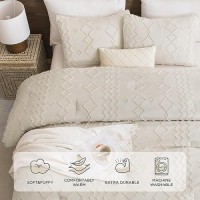 Andency Beige Tufted Comforter Set Full(79X90Inch)  3 Pieces(1 Boho Comforter  2 Pillowcases) Textured Farmhouse Comforter  Soft Microfiber Down Alternative Geometric Comforter Bedding Set