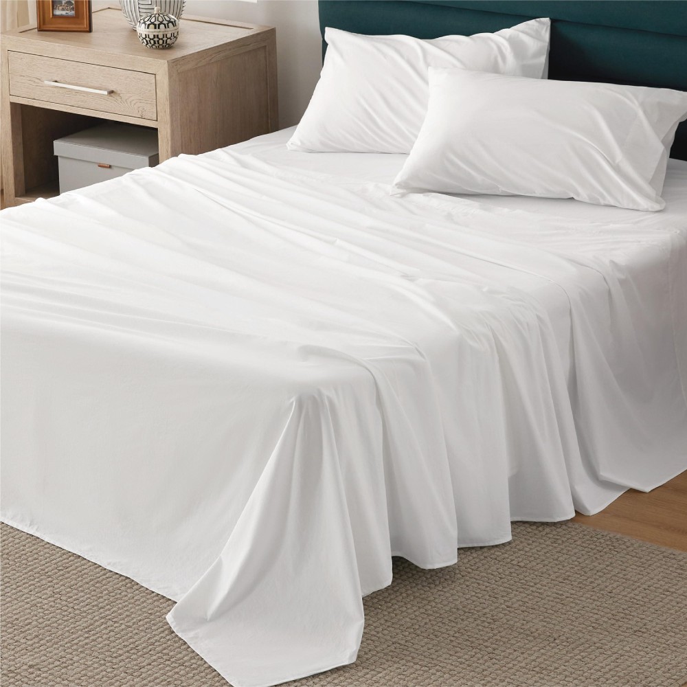 Bedsure Cotton Percale Queen Sheet Set 100 Cotton Sheets For Queen Size Bed Breathable Crirsp Soft White Sheets Deep Pock