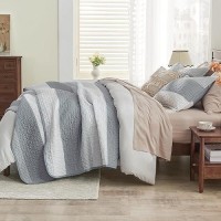 Andency Grey Striped Quilt King(106X96Inch)  3 Pieces (1 Quilt And 2 Pillowcases) Patchwork Bedspread Coverlet Set  Soft Microfiber Quilted Bedding Set