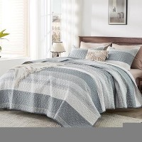 Andency Grey Striped Quilt Twin(68X86Inch)  2 Pieces (1 Striped Quilt And 1 Pillowcase) Patchwork Bedspread Coverlet Set  Soft Microfiber Lightweight Quilted Bedding Set