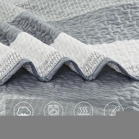 Andency Grey Striped Quilt Twin(68X86Inch)  2 Pieces (1 Striped Quilt And 1 Pillowcase) Patchwork Bedspread Coverlet Set  Soft Microfiber Lightweight Quilted Bedding Set