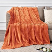 Bedelite Fleece Blanket Twin Size - 3D Ribbed Jacquard Soft And Warm Decorative Fuzzy Blankets - Cozy  Fluffy  Plush Lightweight Throw Blankets For Couch  Bed  Sofa(Orange  60X80 Inches)