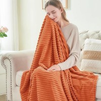 Bedelite Fleece Blanket Twin Size - 3D Ribbed Jacquard Soft And Warm Decorative Fuzzy Blankets - Cozy  Fluffy  Plush Lightweight Throw Blankets For Couch  Bed  Sofa(Orange  60X80 Inches)