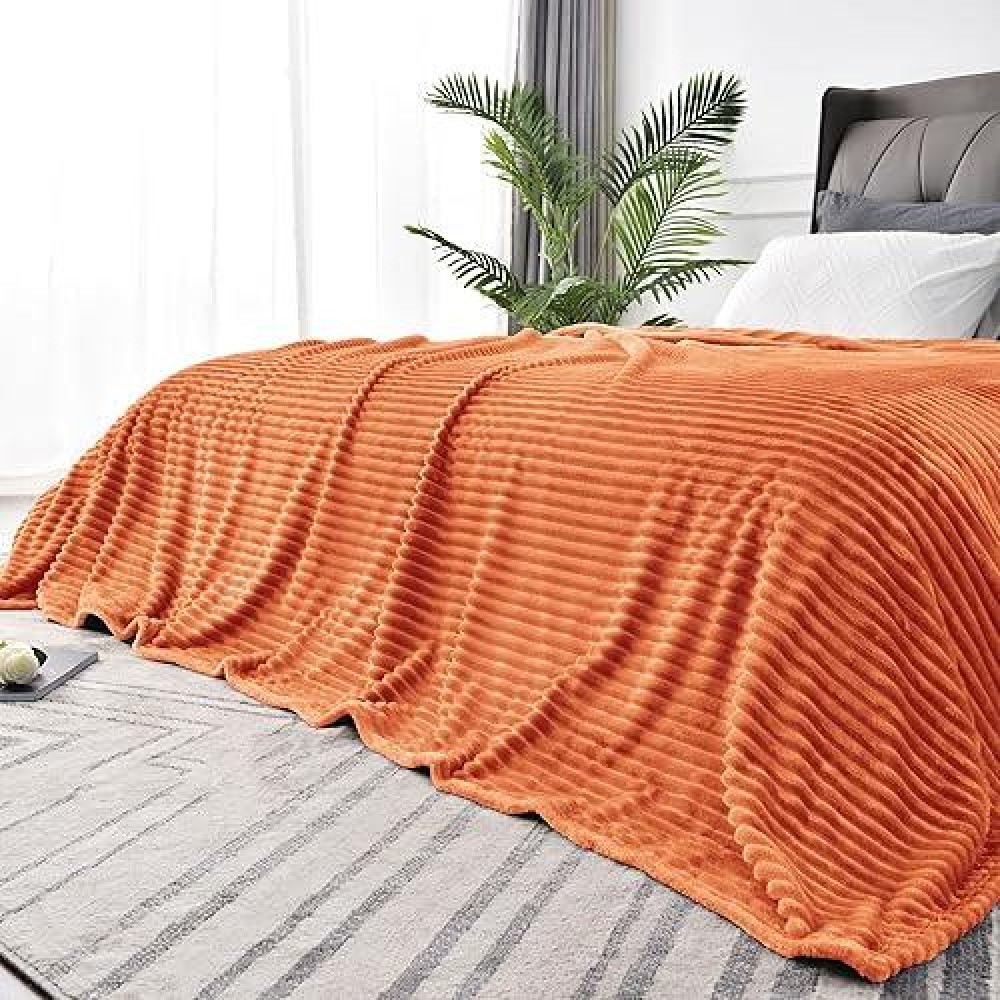 Bedelite Fleece Blanket Queen Size  3D Ribbed Jacquard Soft & Warm Decorative Blankets - Cozy  Fuzzy  Fluffy  Plush Lightweight Throw Blankets For Couch  Bed  Sofa(Orange  90X90 Inches)