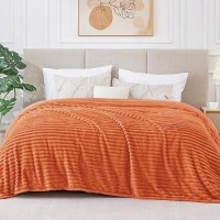 Bedelite Fleece Blanket Queen Size  3D Ribbed Jacquard Soft & Warm Decorative Blankets - Cozy  Fuzzy  Fluffy  Plush Lightweight Throw Blankets For Couch  Bed  Sofa(Orange  90X90 Inches)