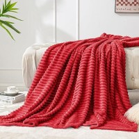 Bedelite Fleece Blanket Twin Size - 3D Ribbed Jacquard Soft And Warm Decorative Fuzzy Blankets - Cozy  Fluffy  Plush Lightweight Throw Blankets For Couch  Bed  Sofa(Red  60X80 Inches)