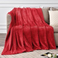 Bedelite Fleece Blanket Twin Size - 3D Ribbed Jacquard Soft And Warm Decorative Fuzzy Blankets - Cozy  Fluffy  Plush Lightweight Throw Blankets For Couch  Bed  Sofa(Red  60X80 Inches)