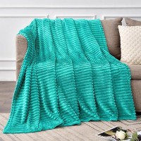 Bedelite Fleece Throw Blanket For Couch - 3D Ribbed Jacquard Soft And Warm Decorative Fuzzy Blanket - Cozy  Fluffy  Plush Lightweight Teal Throw Blankets For Bed  Sofa  50X60 Inches