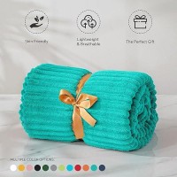 Bedelite Fleece Throw Blanket For Couch - 3D Ribbed Jacquard Soft And Warm Decorative Fuzzy Blanket - Cozy  Fluffy  Plush Lightweight Teal Throw Blankets For Bed  Sofa  50X60 Inches