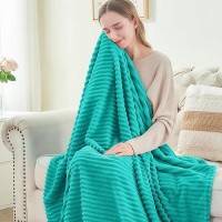 Bedelite Fleece Throw Blanket For Couch - 3D Ribbed Jacquard Soft And Warm Decorative Fuzzy Blanket - Cozy  Fluffy  Plush Lightweight Teal Throw Blankets For Bed  Sofa  50X60 Inches