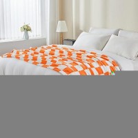 Bedelite Checkered Throw Blanket Twin Size For Couch And Bed  Luxurious Fleece Blanket With Checkerboard Grid Home Decor  Soft Cozy Orange And White Warm Blankets For Spring  60