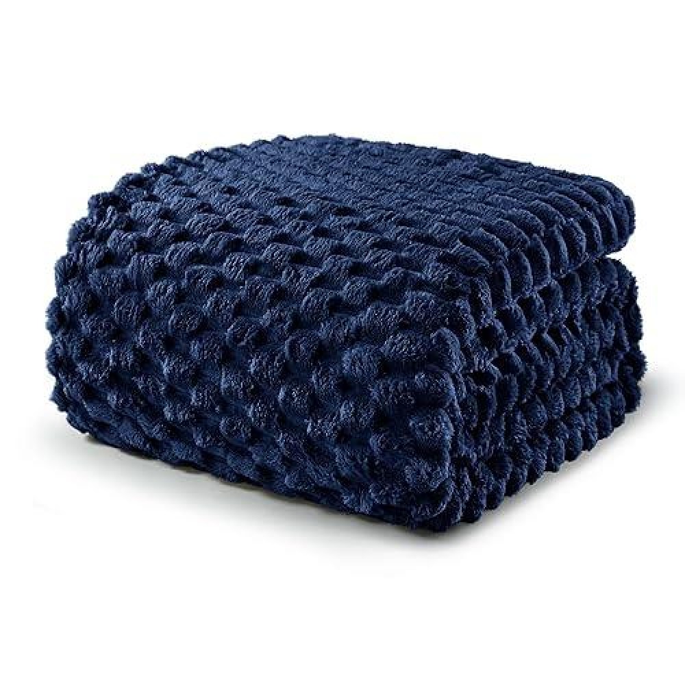 Exclusivo Mezcla Twin Size Soft Fleece Blanket  60X80 Inches 3D Clouds Stylish Jacquard Velvet Blanket For Bed  Cozy Soft Lightweight For All Season  Navy Blue Blanket