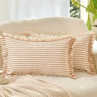 Zwjd Throw Pillow Covers 12X20 Set Of 2 Striped Pillow Covers With Fringe Chic Cotton Decorative Pillows Square Cushion Covers For Sofa Couch Bed Living Room Farmhouse Decor