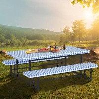 Picnic Table Cover With Bench Covers 6Ft Waterproof Elastic Fitted Tablecloth Cover 3Piece Set Vinyl Tablecloth With Flannel