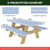 Picnic Table Cover With Bench Covers 6Ft Waterproof Elastic Fitted Tablecloth Cover 3Piece Set Vinyl Tablecloth With Flannel