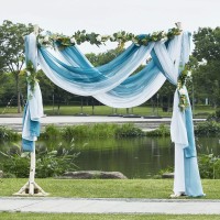 Nicetown Wedding Decoration Voile Sheer Window Scarf Dusty Blue Wedding Draping Curtains Aisle Runner Decoration Bed Canopy For