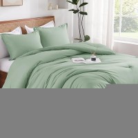 Andency Sage Green Comforter Set Full 3 Pieces Solid Green Bedding Comforters Sets Lightweight Soft Microfiber Bed Comforter