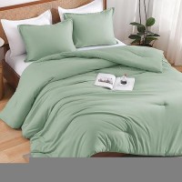 Andency Sage Green Comforter Set Full 3 Pieces Solid Green Bedding Comforters Sets Lightweight Soft Microfiber Bed Comforter