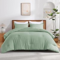 Andency Sage Green Comforter Set Full 3 Pieces Solid Green Bedding Comforters Sets Lightweight Soft Microfiber Bed Comforter