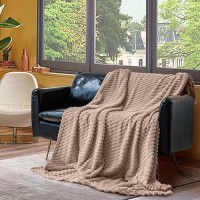 Vessia Flannel Fleece Throw Blanket(50X70 Inch)  3D Jacquard Camel Fuzzy And Warm Blanket For Couch Sofa Bed Chair  300Gsm Super Soft Touch Cozy Lightweight Light Brown Throw For All-Season Home Decor