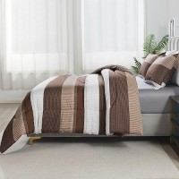 Andency Stripe Comforter Set Twin Size 66X90 Inch 2 Pieces Brown Patchwork Striped Comforter Soft Microfiber Down Alternativ