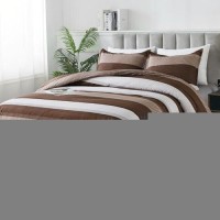 Andency Stripe Comforter Set Queen Size 90X90 Inch 3 Pieces Brown Patchwork Striped Comforter Soft Microfiber Down Alternati