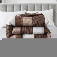 Andency Stripe Comforter Set Full Size 79X90 Inch 3 Pieces Brown Patchwork Striped Comforter Soft Microfiber Down Alternativ