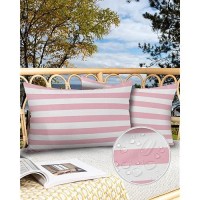 Lumbar Throw Pillow Covers 12X20 Outdoor Waterproof Pillow Covers For Patio Furniture Pink And White Stripes Throw Pillow Cover