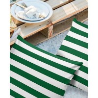 Outdoor Waterproof Pillow Covers For Patio Furniture Merry Christmas Decorative Throw Pillow Cover Green And White Stripes Pillo